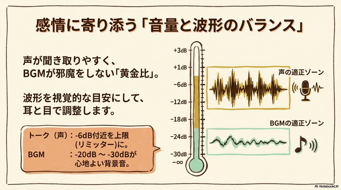 スライド16: 音声波形カットとBGM調整
