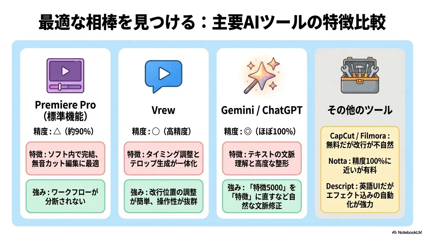 主要AIツールの特徴と使い分け