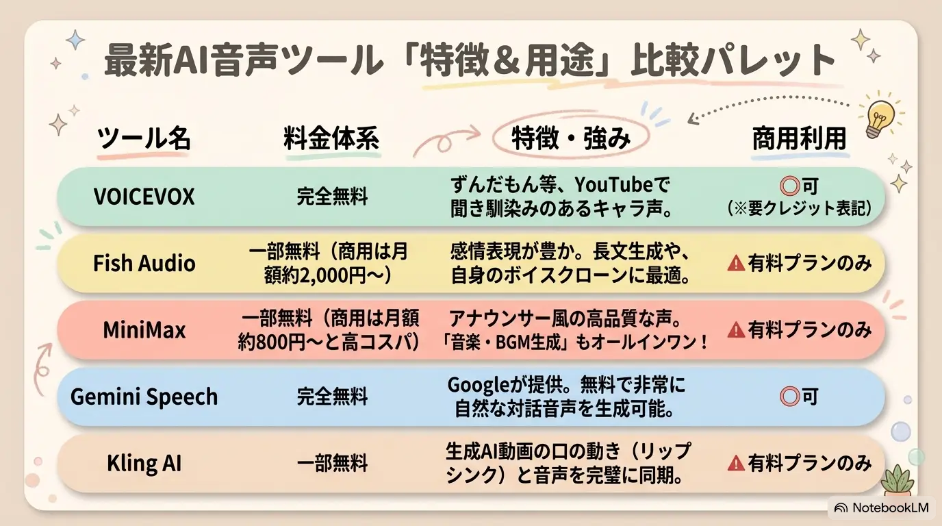 最新AI音声ツール比較表