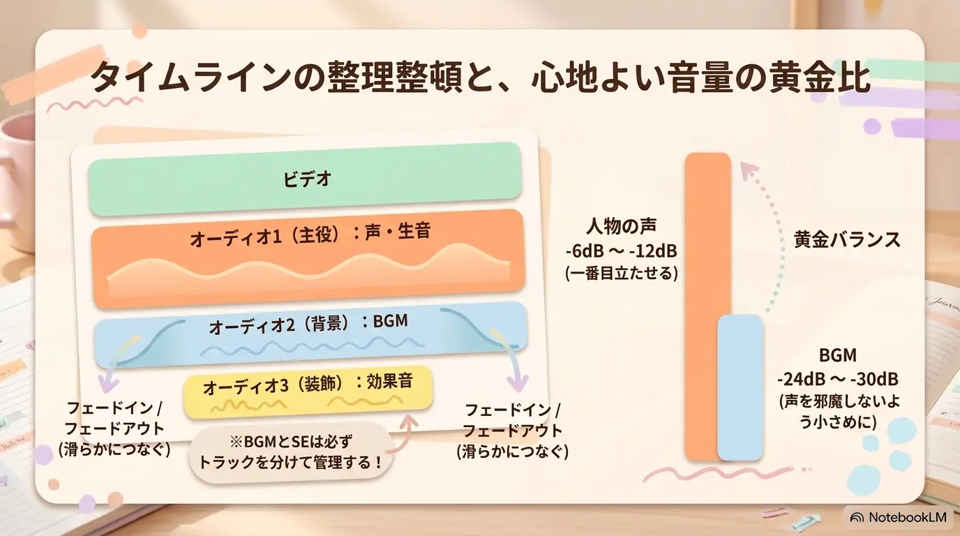 タイムラインの整理整頓と音量黄金比