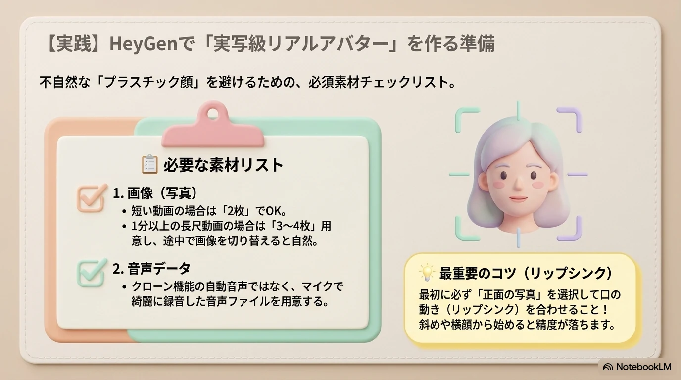 HeyGen実写級リアルアバターの素材チェックリスト