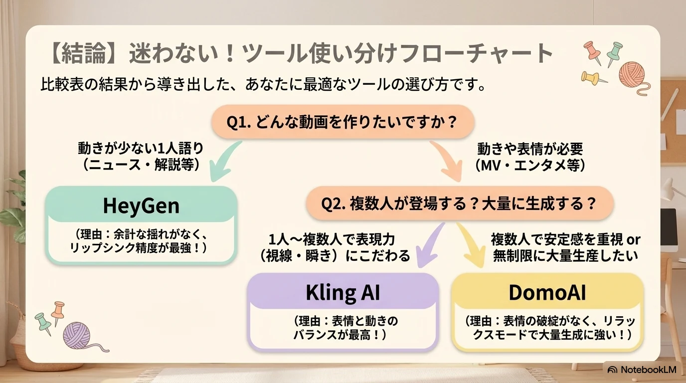 AIアバター用途別使い分けフローチャート