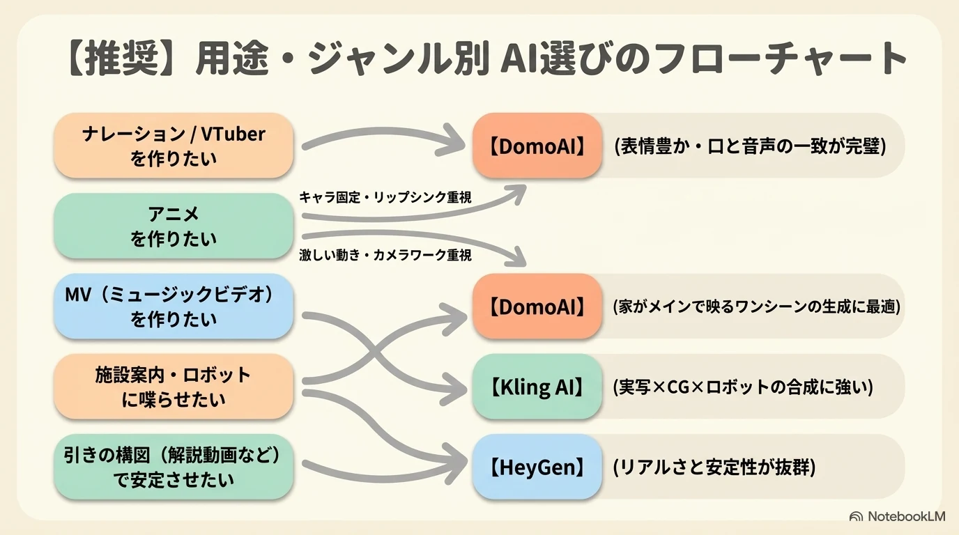 用途・ジャンル別AI選びのフローチャート