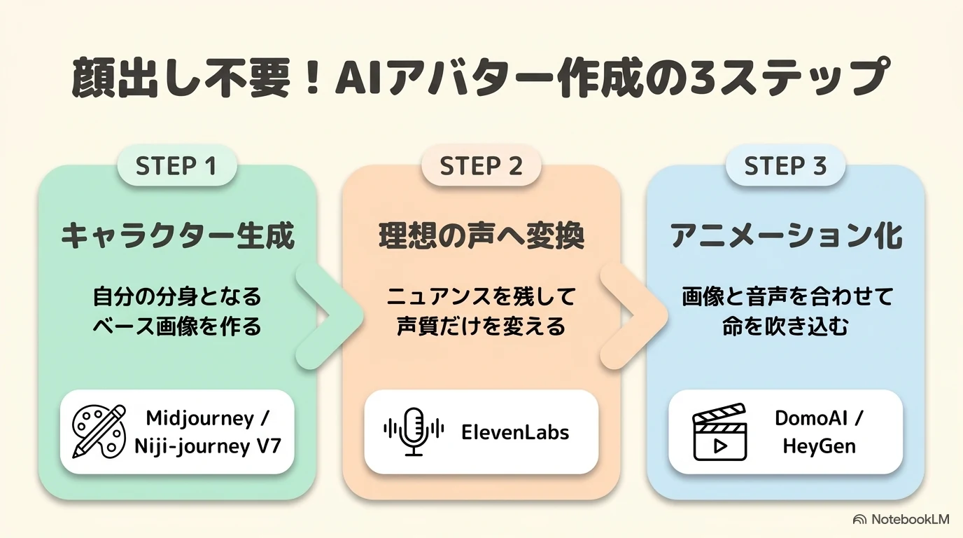 AIアバター作成の3ステップ