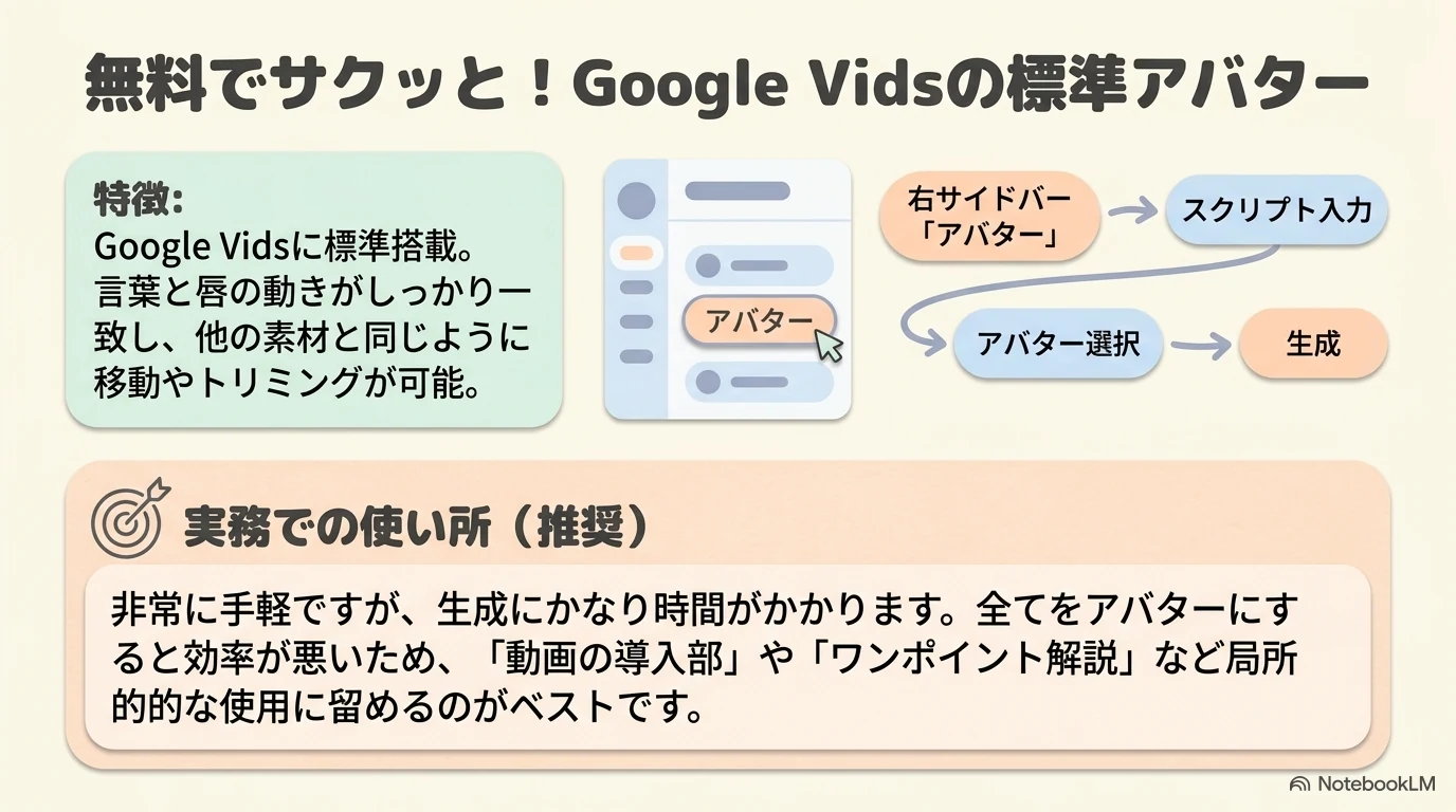 Google Vidsの標準アバター活用